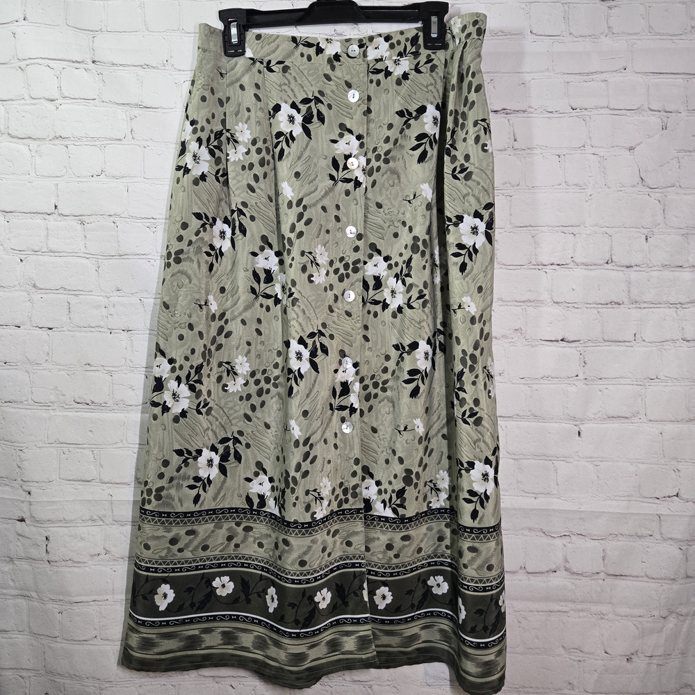 90s Southern Lady Light Sage Button Front Maxi Skirt Sz M
